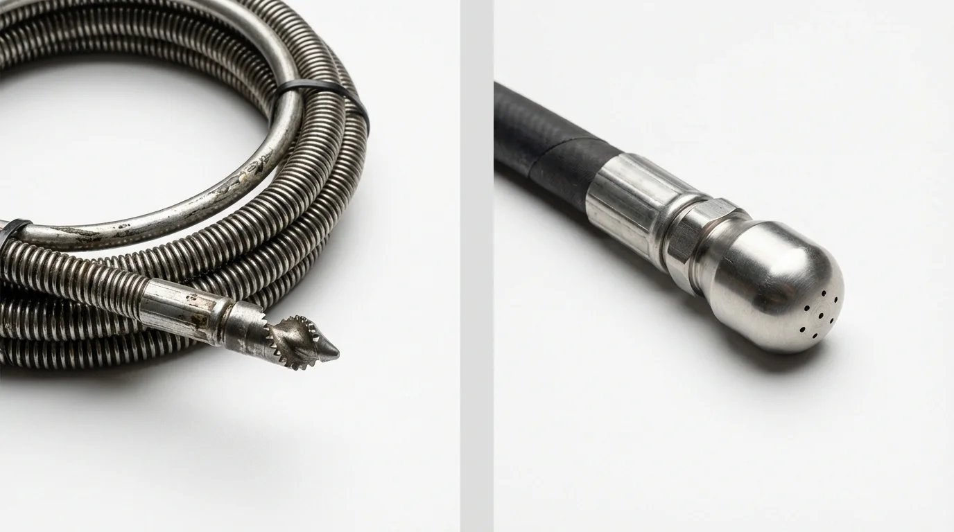 Drain snake cable and hydro jetting nozzle used for drain cleaning in Blair, WI